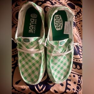 Hey Dude Mint Green Plaid Loafers